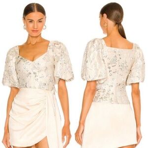 JONATHAN SIMKHAI Taylor Matelassé Puff Sleeve Top Champagne Puff NEW